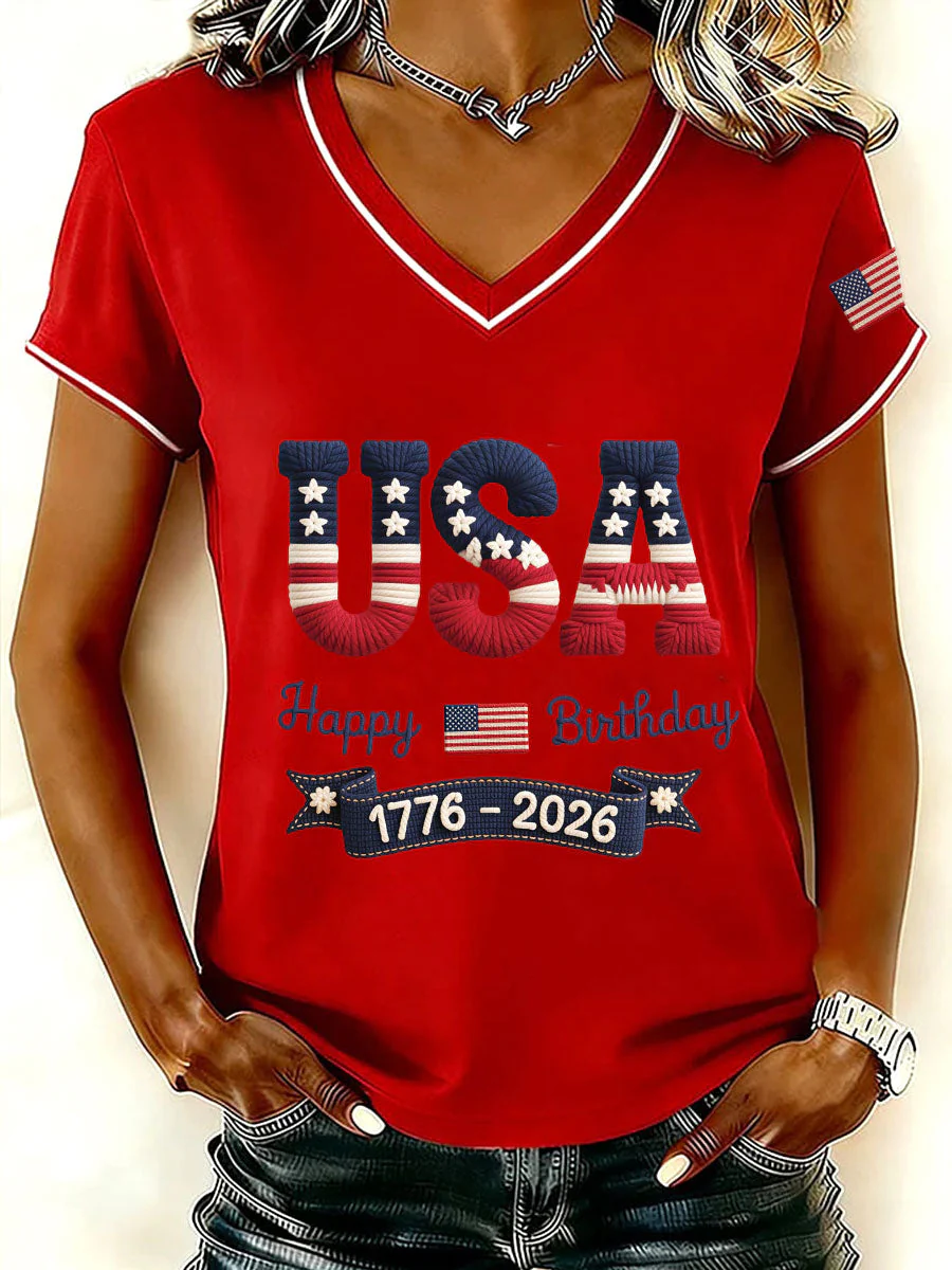 Knitted Texture 1776-2026 US 250Th Anniversary V-Neck T-Shirt