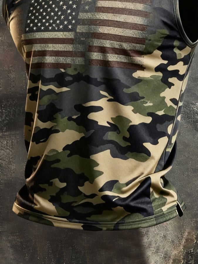 Men's Retro Independence Day Patriot Crew Neck Tank Top