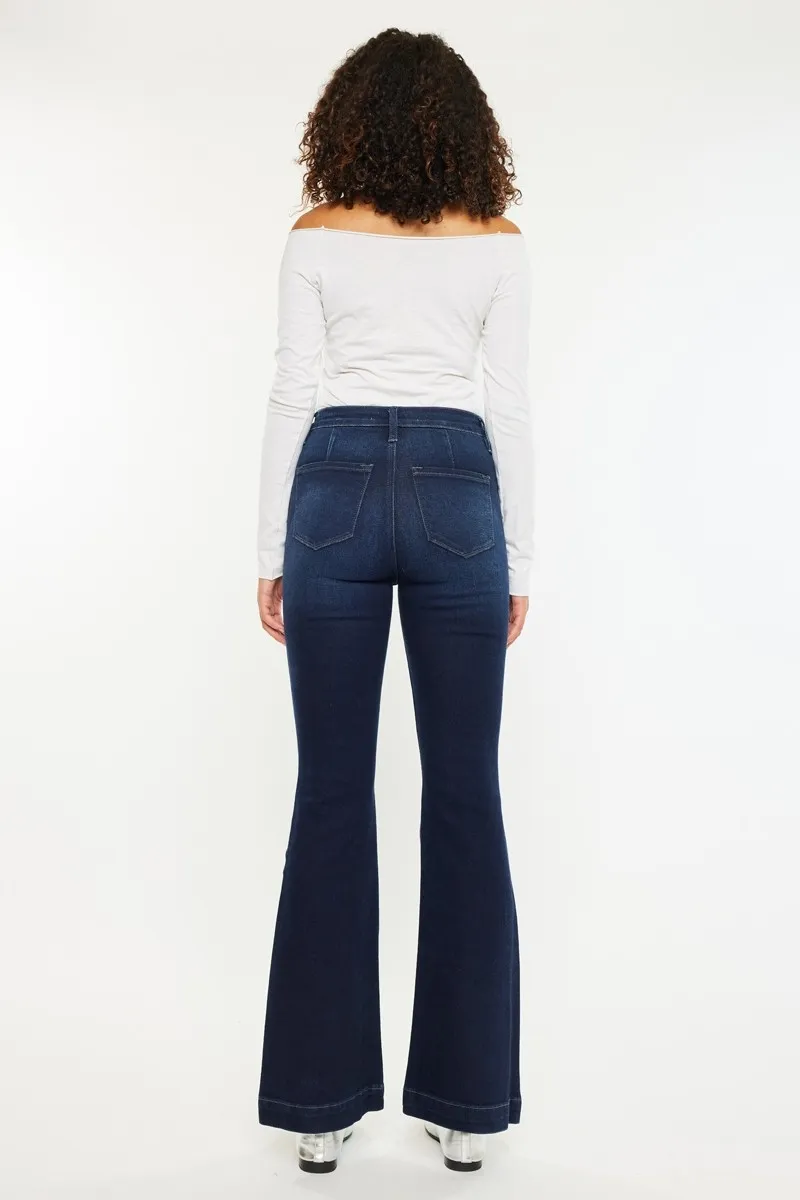 Button Fly High Rise Distressed Flare Jeans