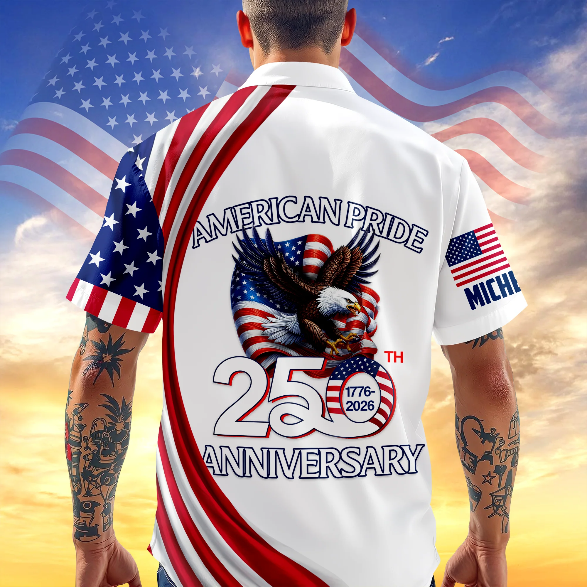 Men'S Casual American Flag Eagle Ribbon Art Printed Shirt