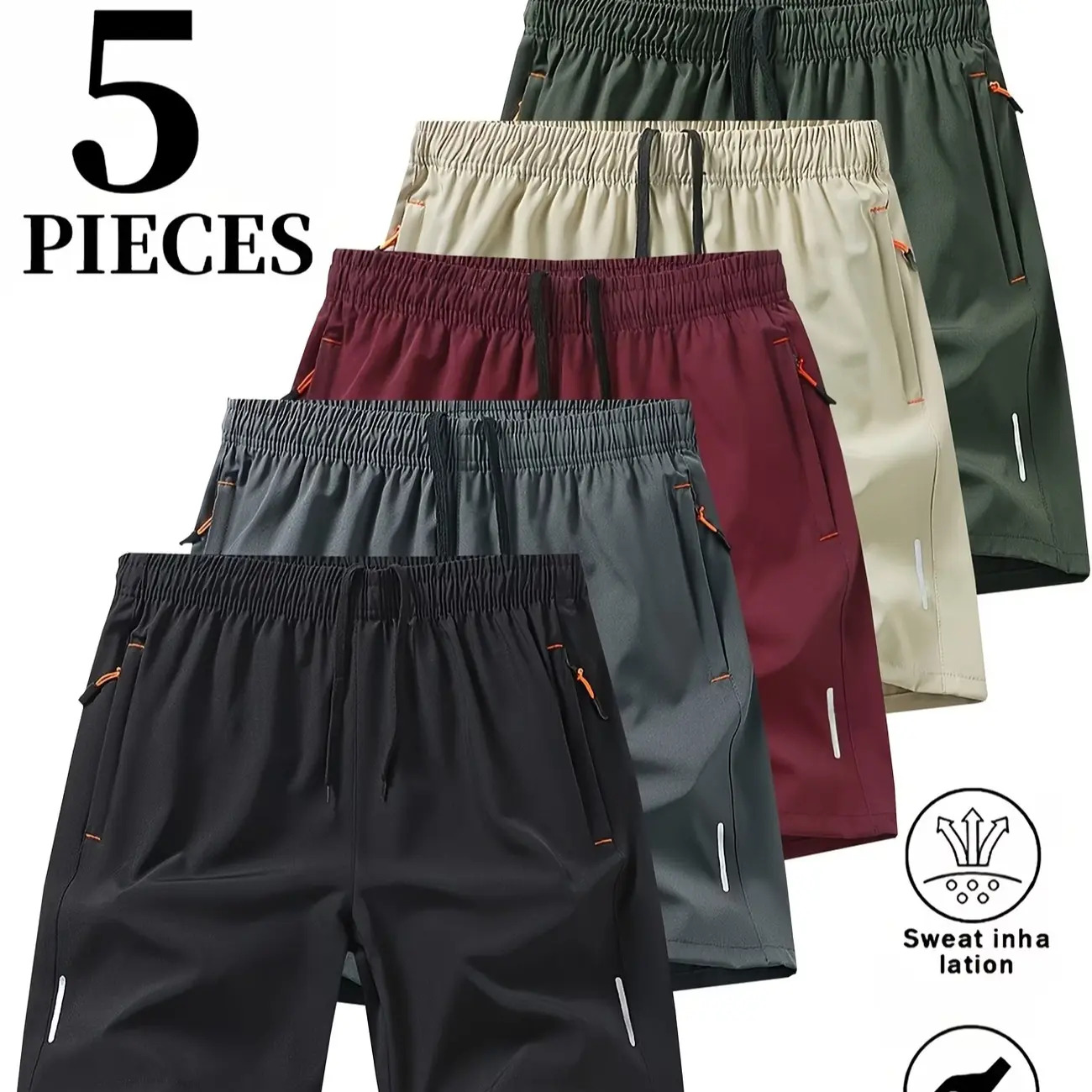 Men's 5-Pack Dry-Fit Gym Shorts Comfortable & Breathable