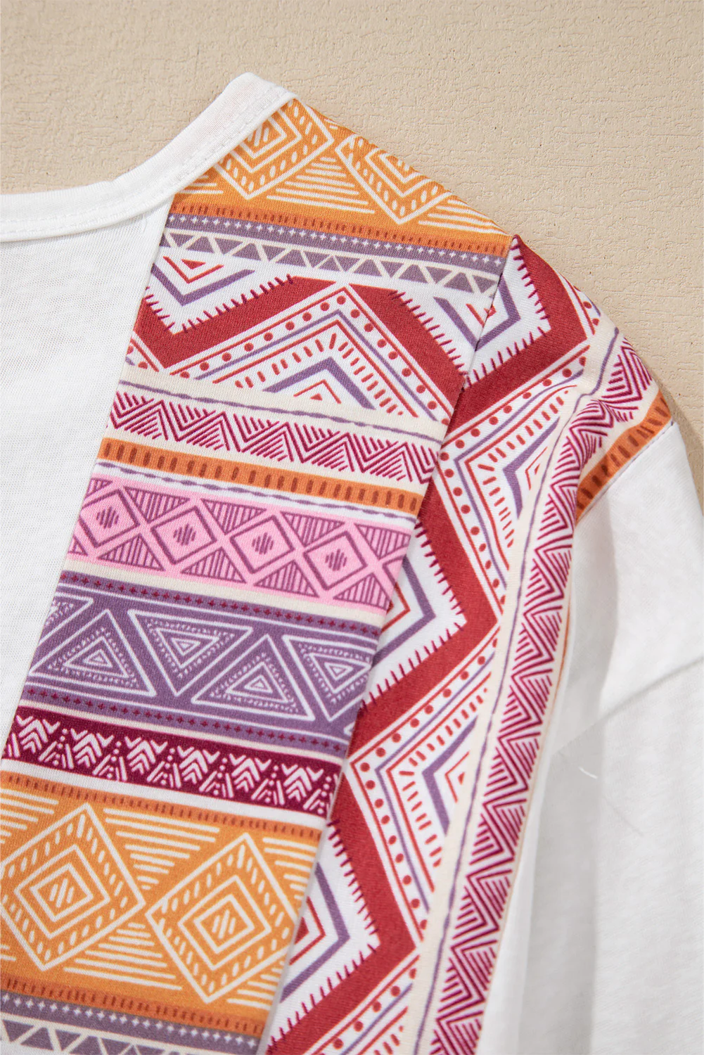 Western Aztec Print Patchwork Ruffled Tunic Long Sleeve Babydoll Top