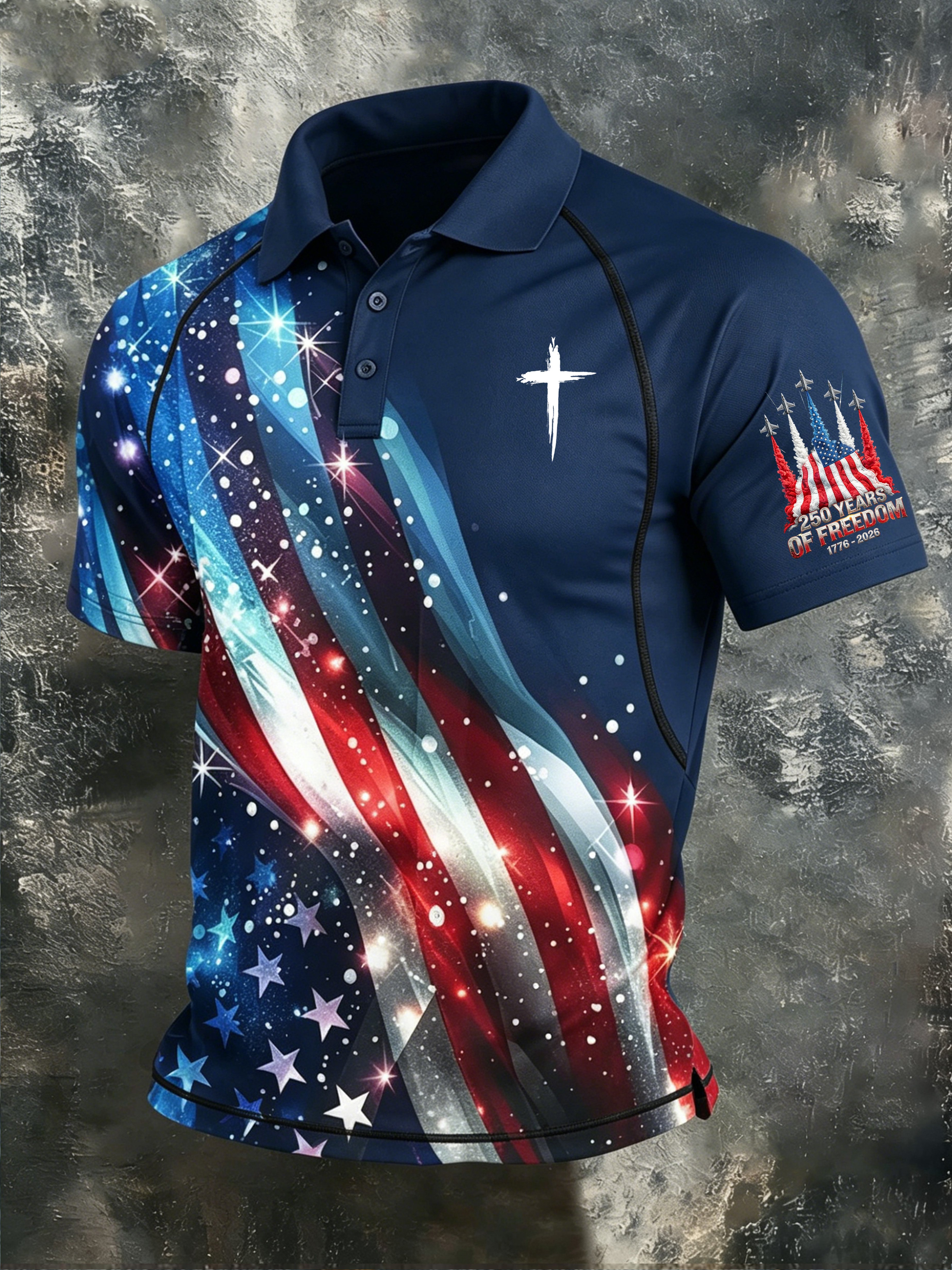 Men's Patriotic Print Polo Shirt