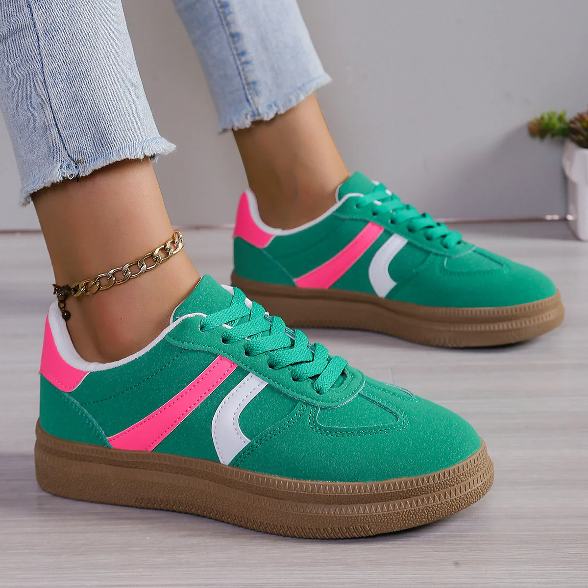 Lace Up Round Toe Contrast Sneakers (multiple color options)
