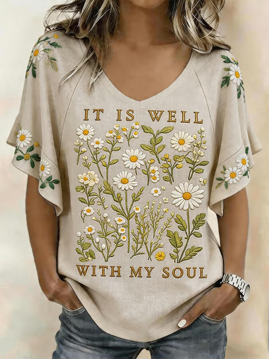 Women'S Religious Belief Flower Casual Top