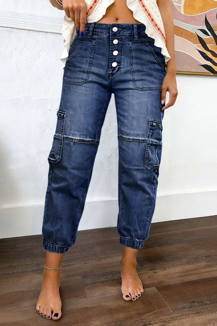 Mother's Day Sale💕Multi Pocket Button Fly Mid Rise Straight Leg Jeans Without Belt