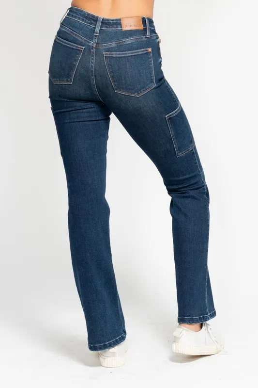 Blue Full Size High Waist Cargo Bootcut Jeans Plus Size