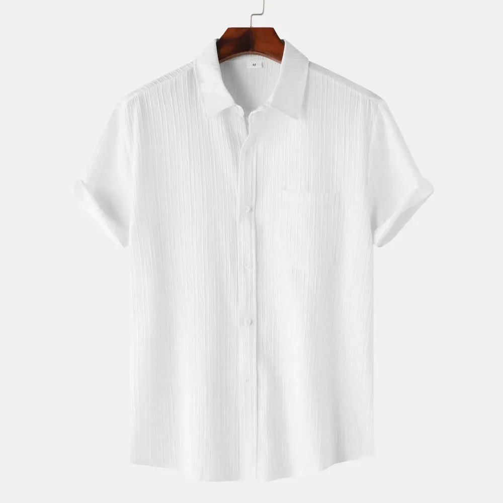 2025 Summer New Men'S Solid Color Lapel Short Sleeve Shirt Men