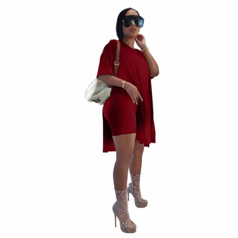 Plus Size Women's 2 Piece Outfit – Casual Basic Top and Shorts Set for Spring Summer Beach Vacation