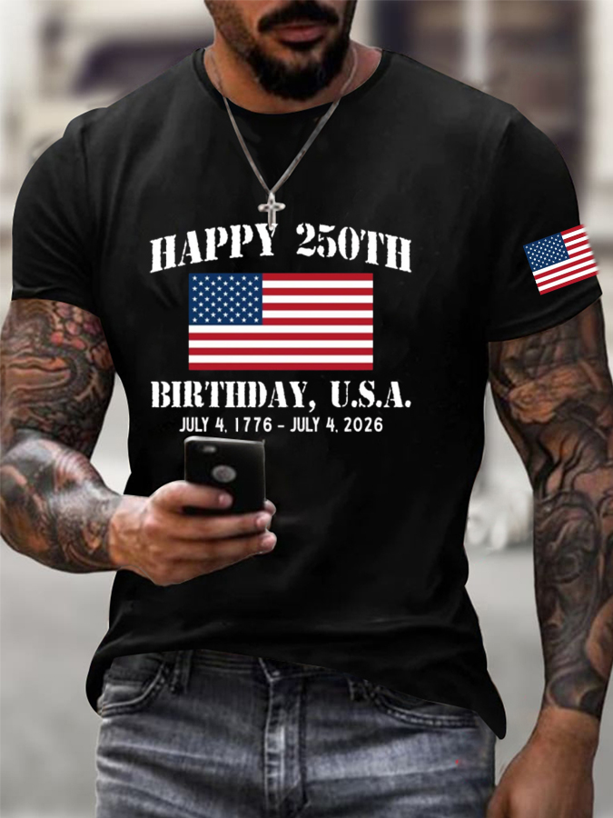 Men'S Flag Printed Short Sleeved Casual T-Shirt