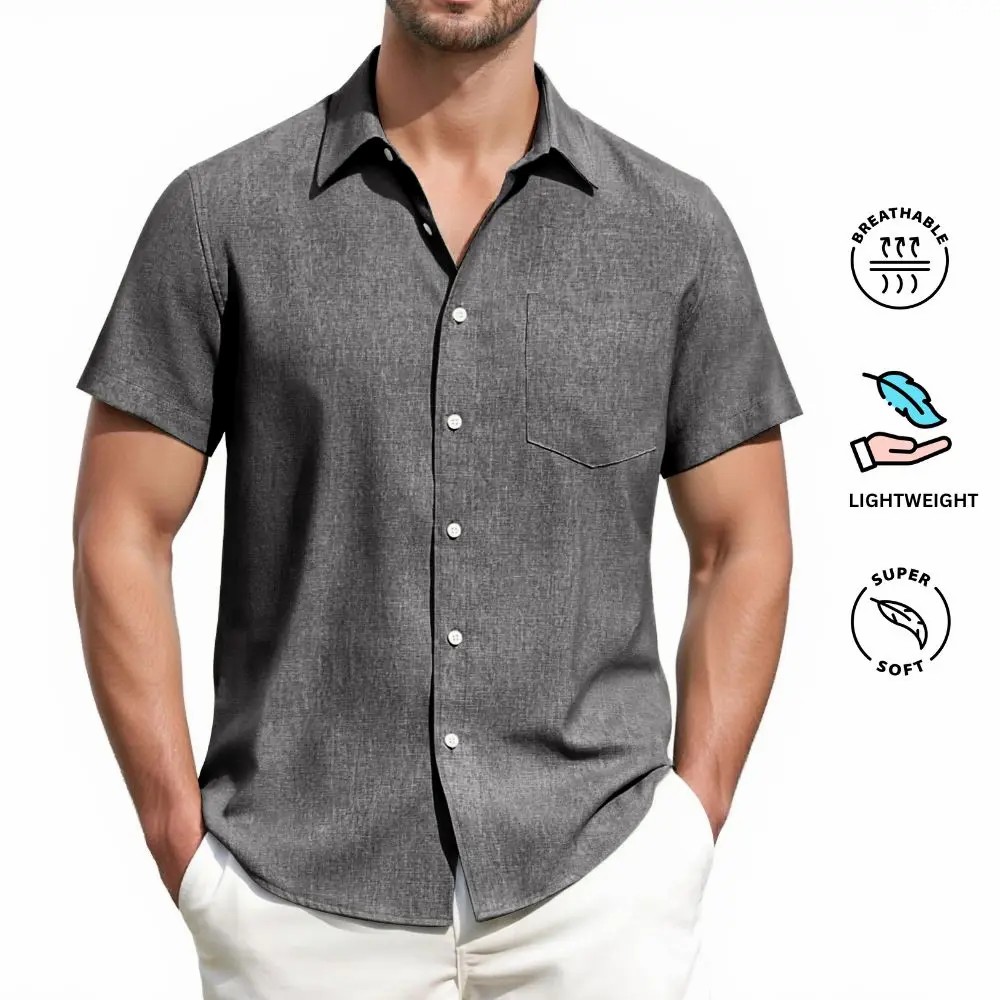 🌴 Men's Coastal Linen Button-Up Shirt – Lightweight Summer Essential