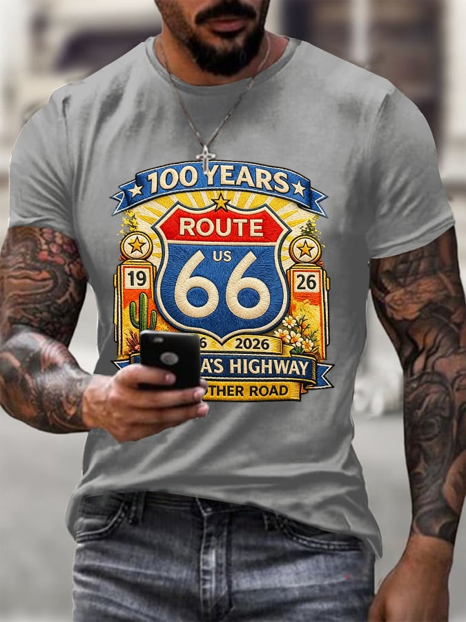 Men's Route 66 Centennial Mother Road Print Round Neck T-shirt