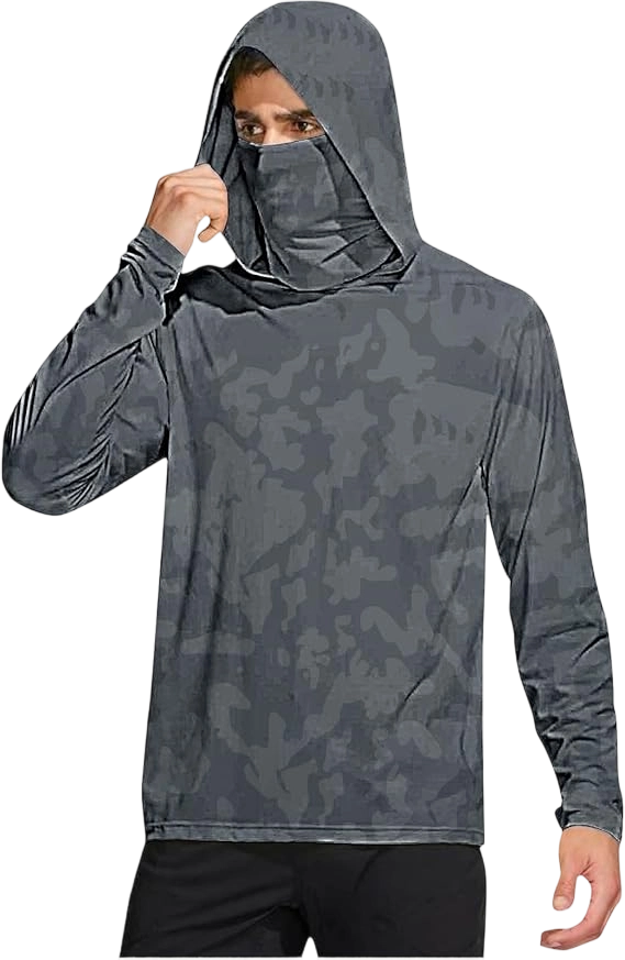 Long Sleeve Sun Shirt Men UPF 50+ Rash Guard Cooling Fishing Hoodies with Mask Casual Summer UV SPF Hiking Blouses