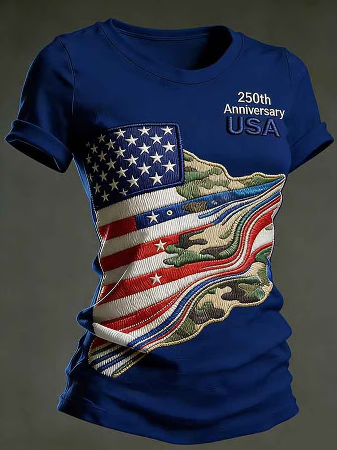 Women'S 250Th Anniversary Independence Day Commemorative Printed Casual Round Neck T-Shirt