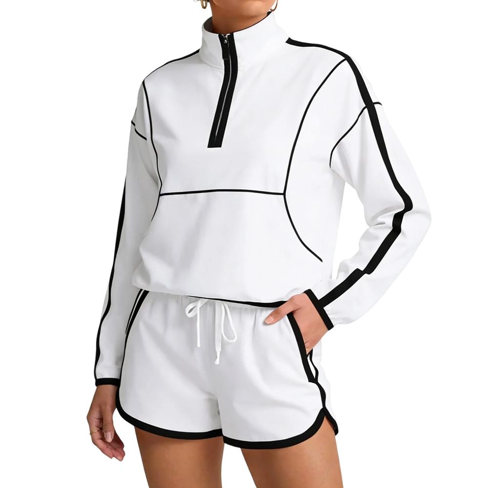 Long Sleeve Pullover & Shorts Casual Outfit