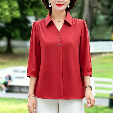 Women's 3/4 Sleeve Shirt Elegant Polo Collar Solid Color Blouse