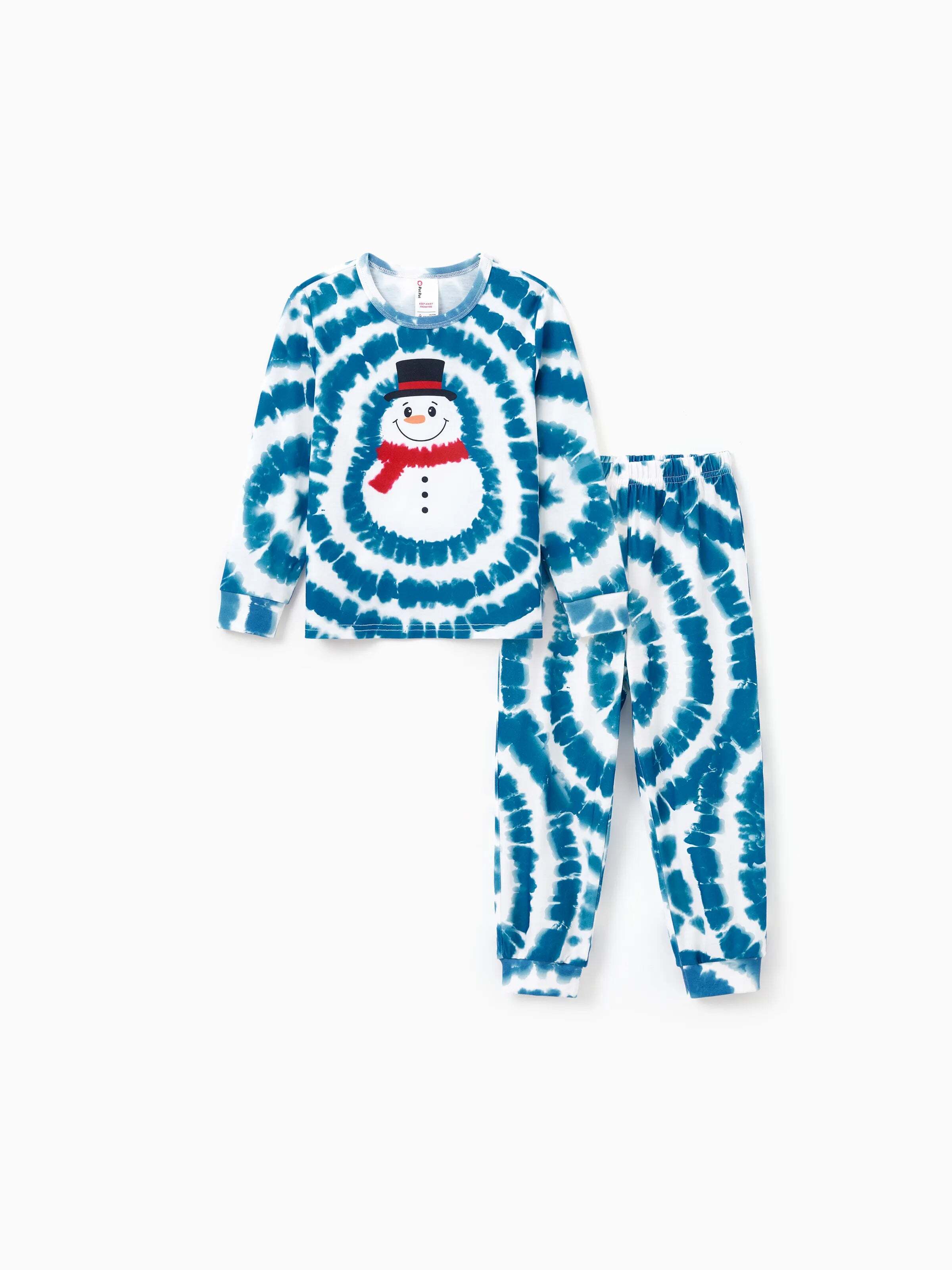 Christmas Matching Family Pajamas Set Tie-dye Snowman Print Blue PJS with Christmas Socks Deep Blue