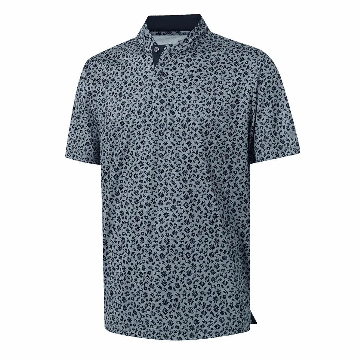 Men's Collarless Performance Golf Shirt – Dry Fit Stretch Henley with Printed Design