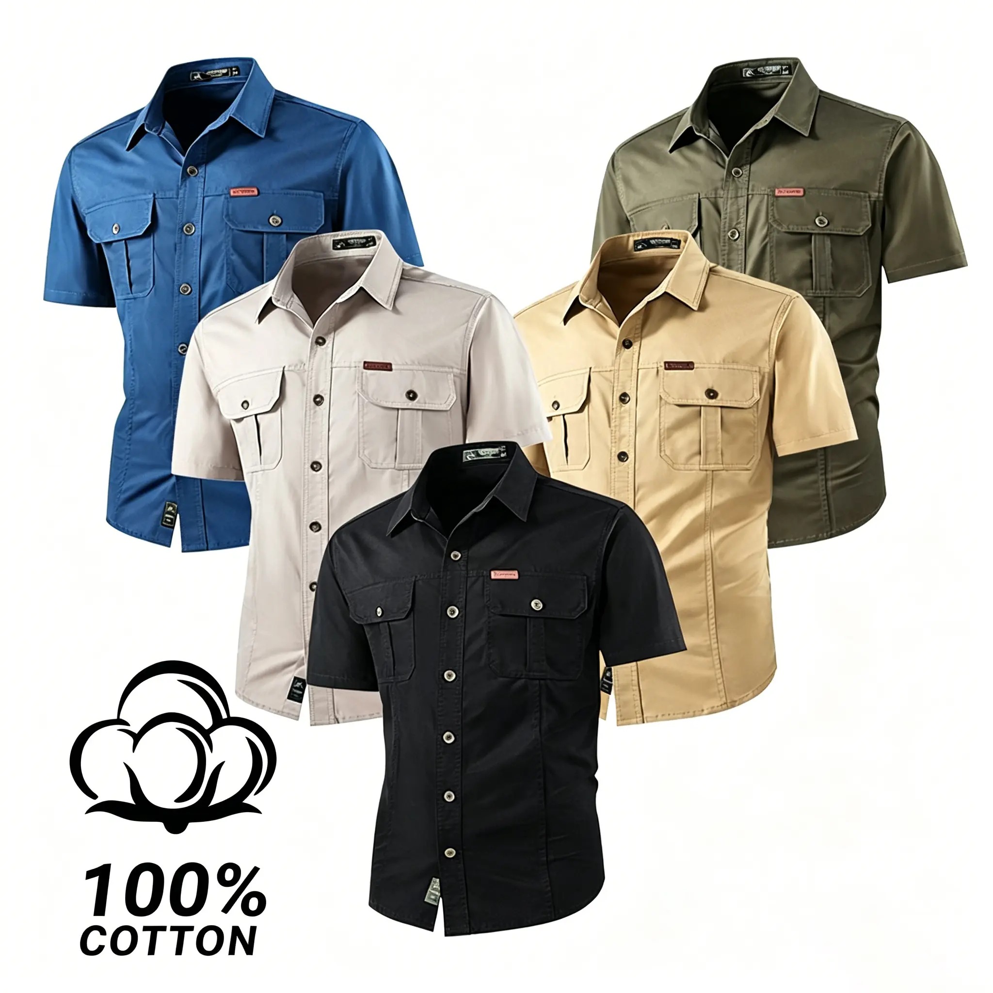 Men's Lightweight Multi-Pocket Short Sleeve Work Shirt Casual Outdoor Summer Utility Shirt