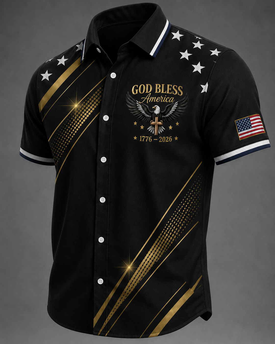 Men'S Casual American 250Th Anniversary Personalized Printed Lapel Shirt