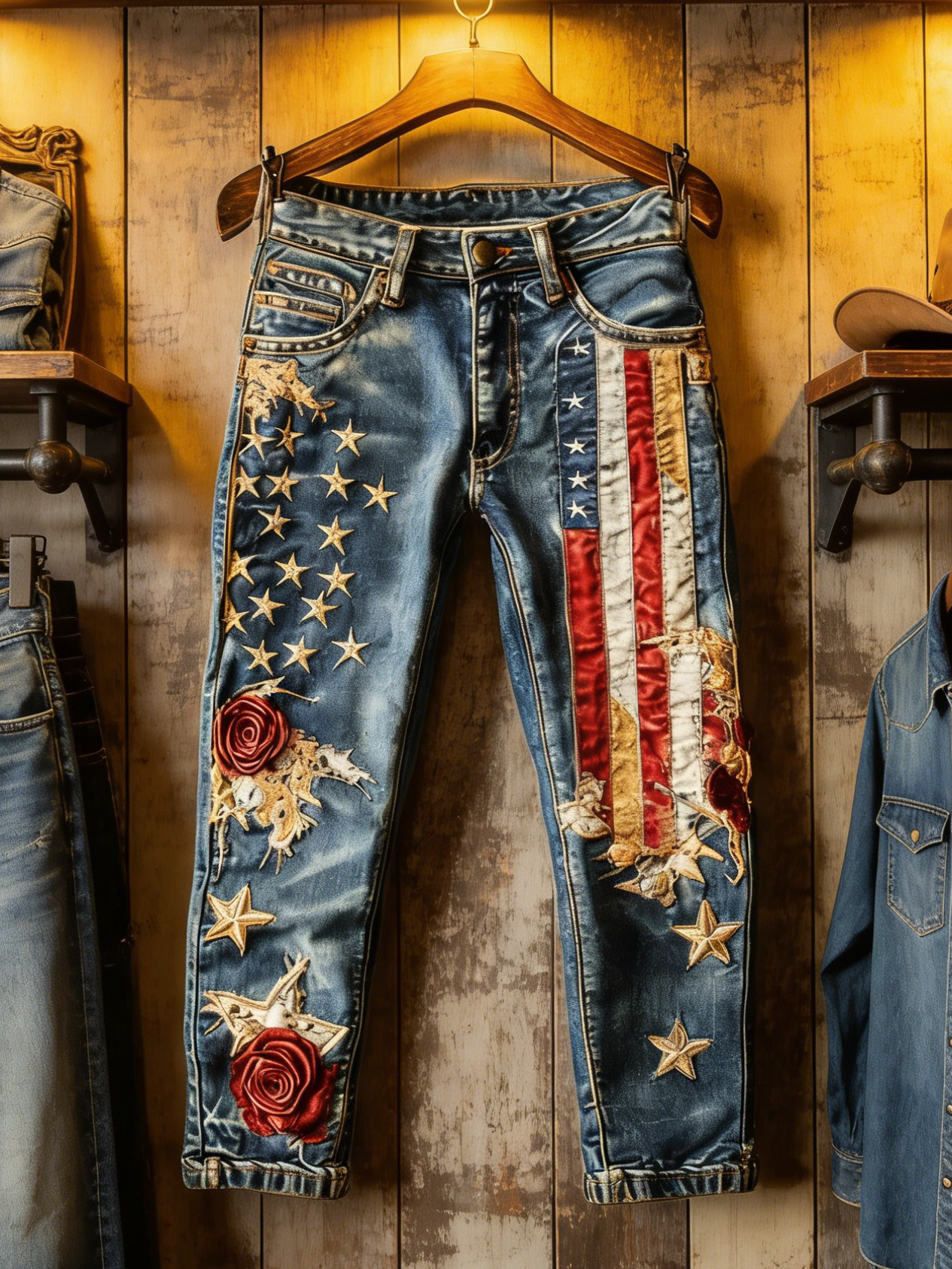 Men's Independence Day Stars Stripes Flag Floral Print Casual Pants