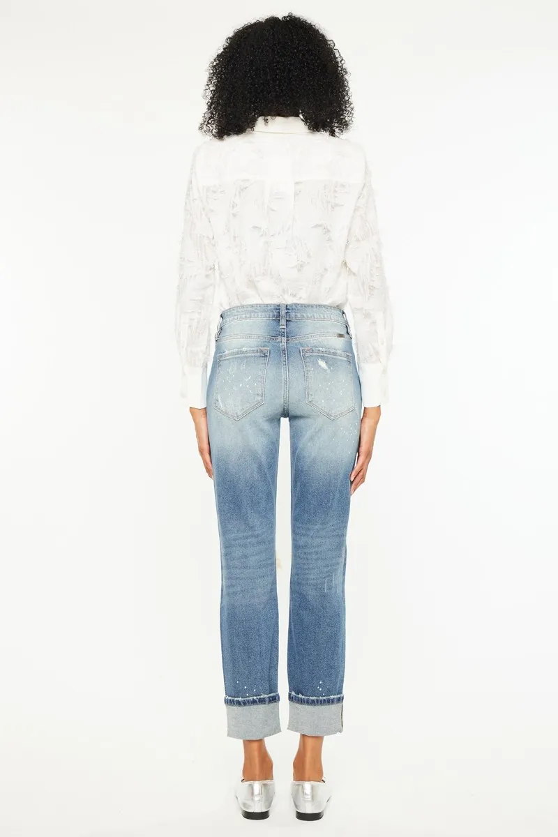 High Rise Distressed Boyfriend Fit Jeans