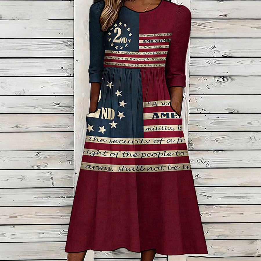 Women'S Retro American Independence Day 250Th Anniversary Printed Casual Dress