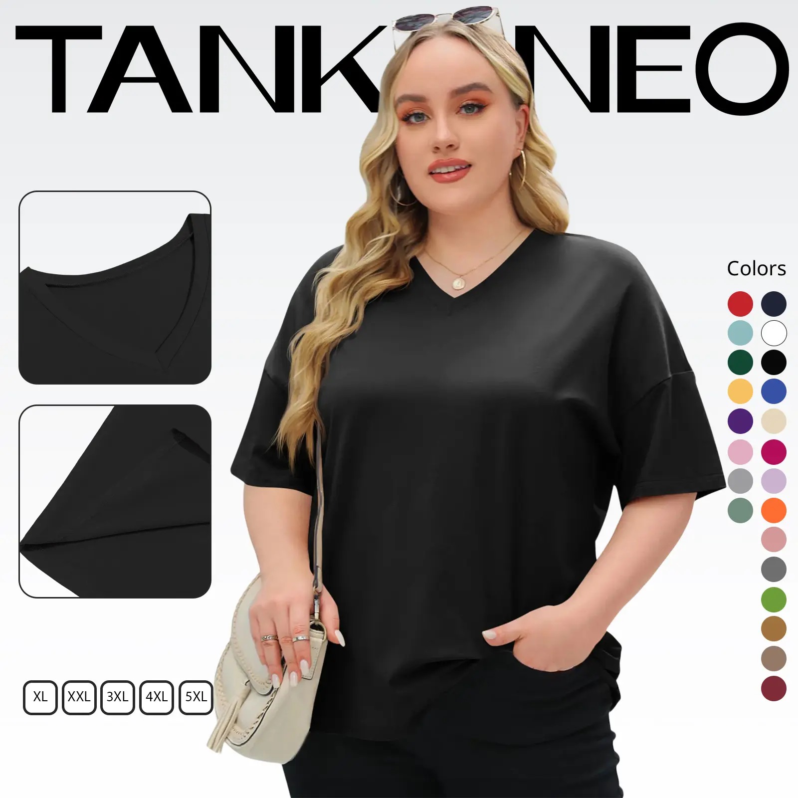 Women's V-Neck Short Sleeve Tunic Top Casual Loose Fit Soft Cotton Summer Tee