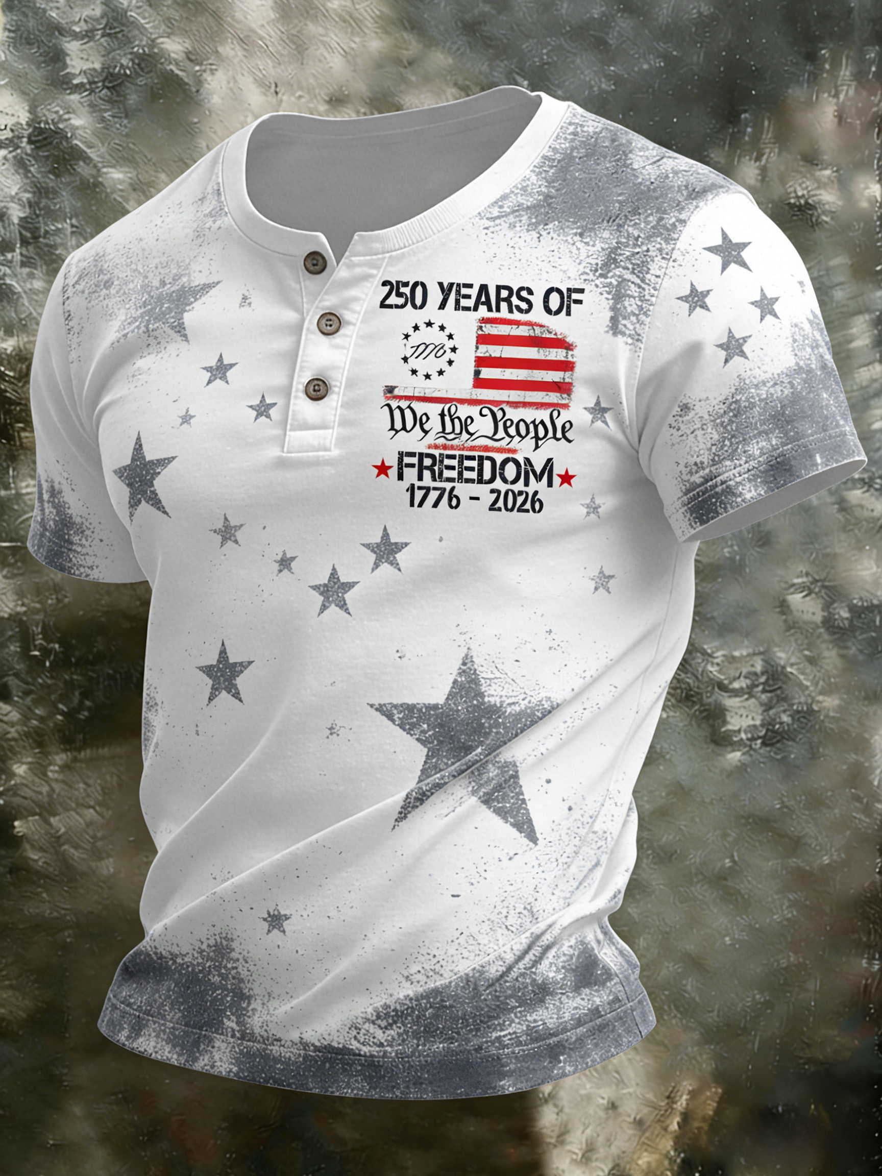 Men'S And Women'S 250Th Anniversary Celebration Vintage Henry Round Neck Button Up T-Shirt