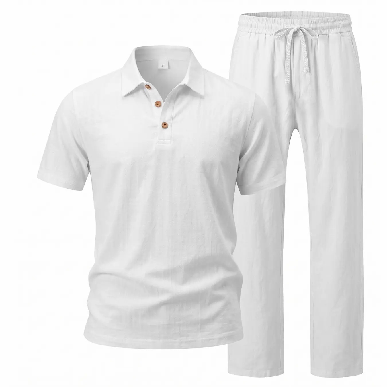 Men's Linen Beach 2-Piece Set – Short Sleeve Button Down Shirt & Loose Long Pants, Lightweight Summer Outfit