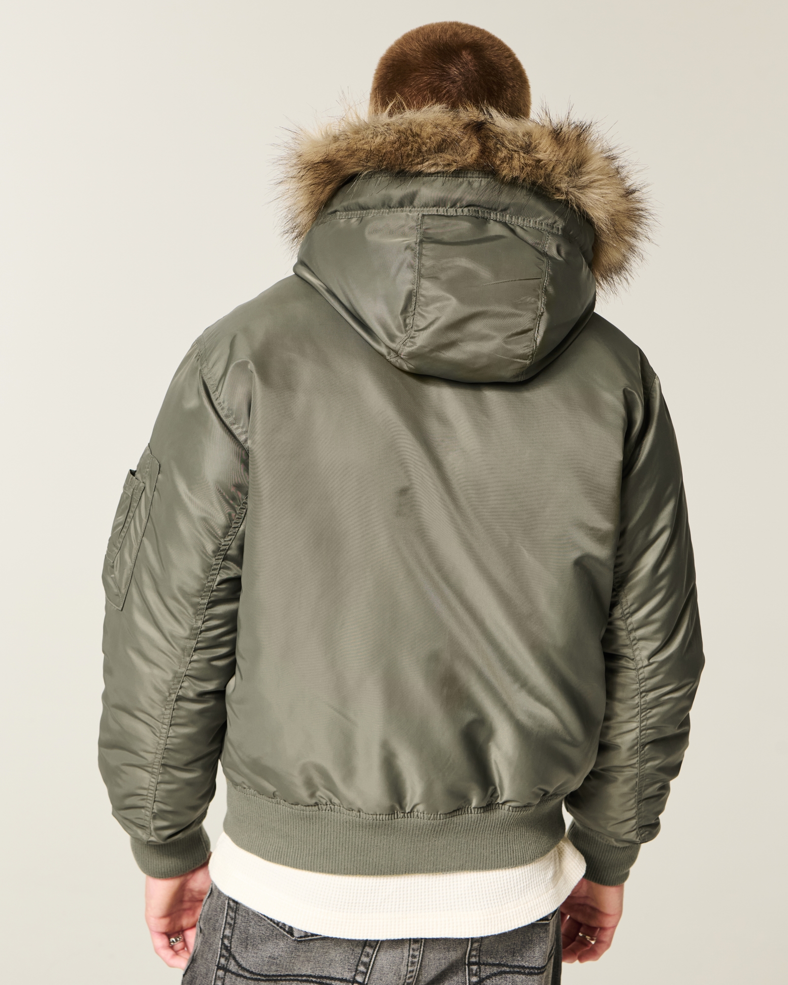 Faux Fur Trim Zip-Up Bomber Jacket
