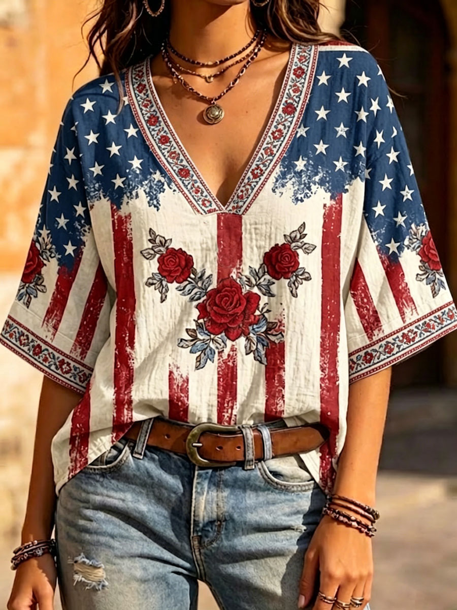 Women'S 250 Years Art Print V Neck Top