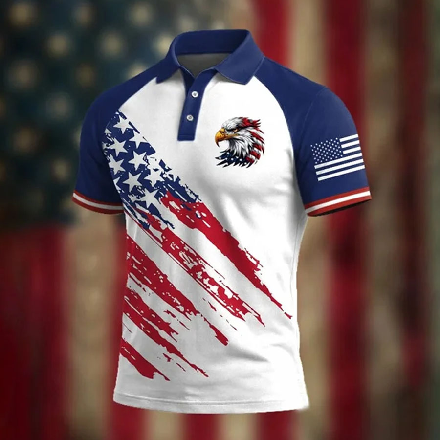 Men'S Retro 250Th Anniversary Celebration Shoulder Collar Polo Shirt