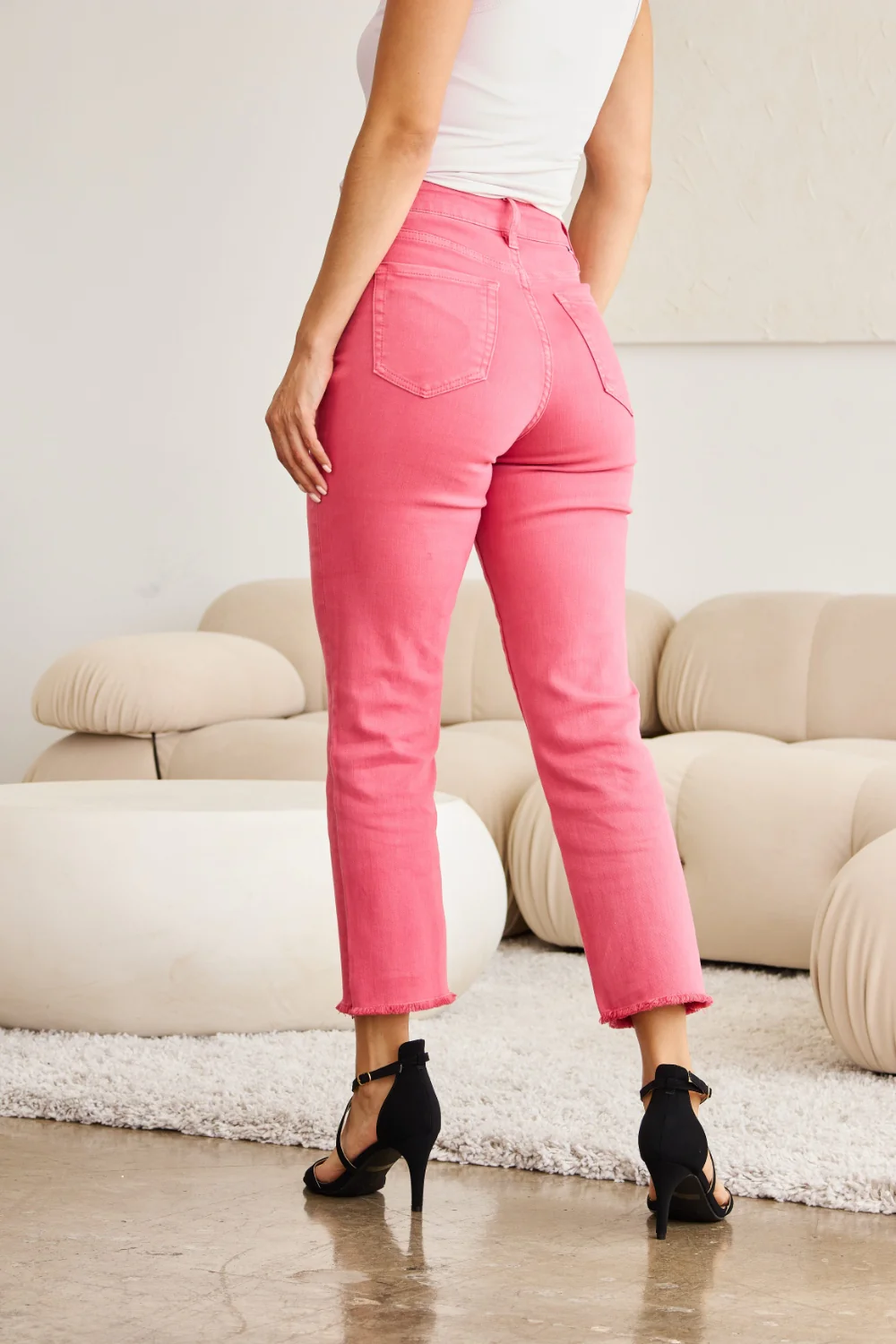 Crop Full Size Tummy Control High Waist Raw Hem Jeans