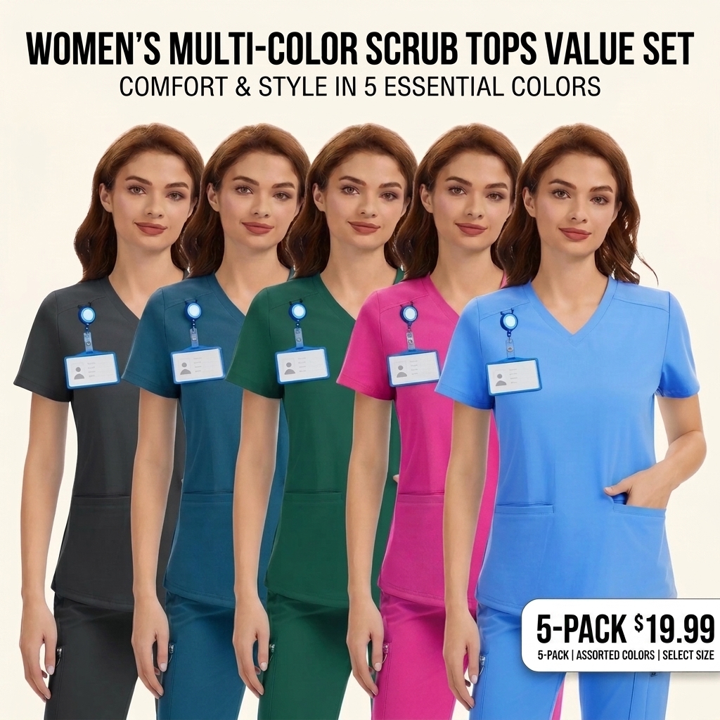 Women's Stretch Scrub Set - V-Neck Top & High Rise Yoga Waist Pants with Pockets