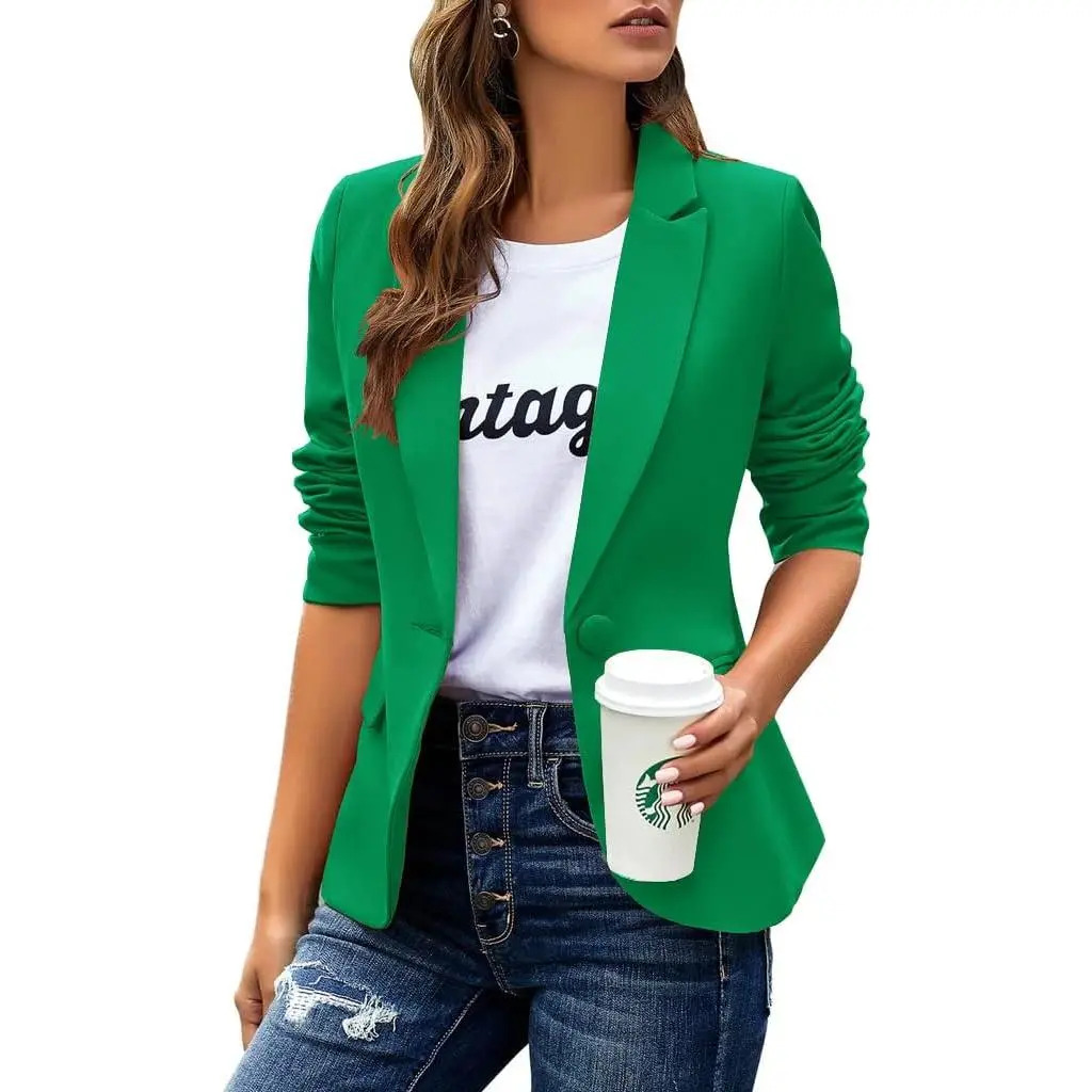 Women's Casual Blazer — Long-Sleeve, Lapel, Single-Breasted, Slim-Fit Business & Commute Jacket