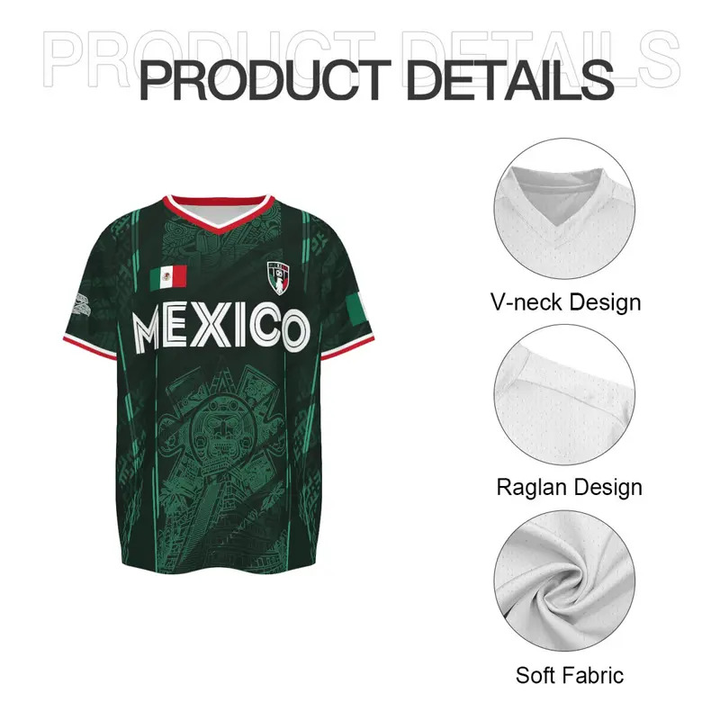 2026 Mexico soccer jersey—a retro-style shirt featuring a pattern of the Chichén Itzá pyramid