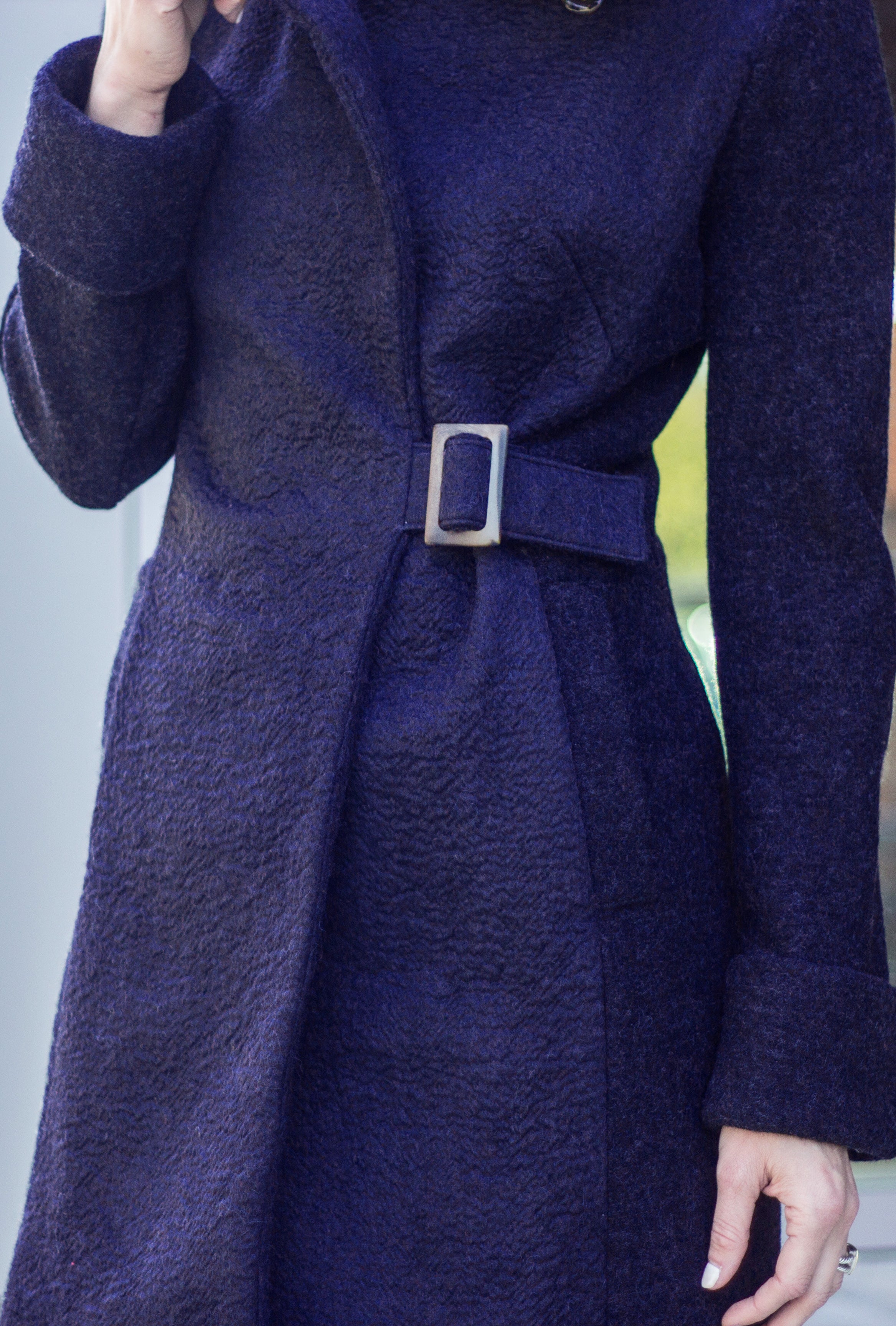 NAVY WAVE COWL NECK COAT