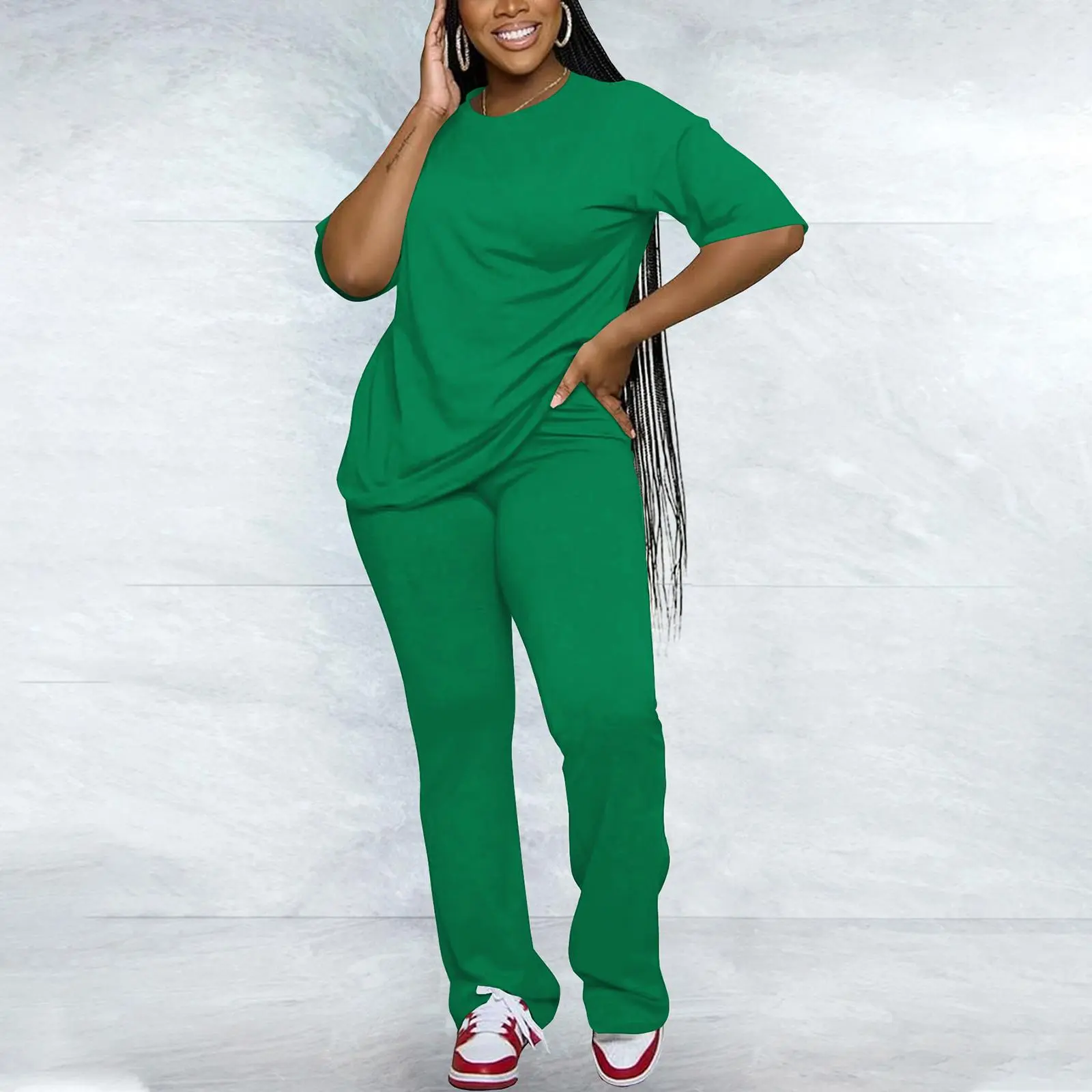 Women's Solid Drop Shoulder Tee & Pants Two-piece Set