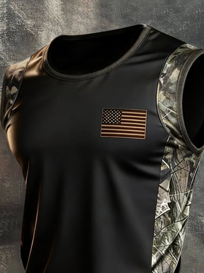 Men's Retro Independence Day Patriot Crew Neck Tank Top