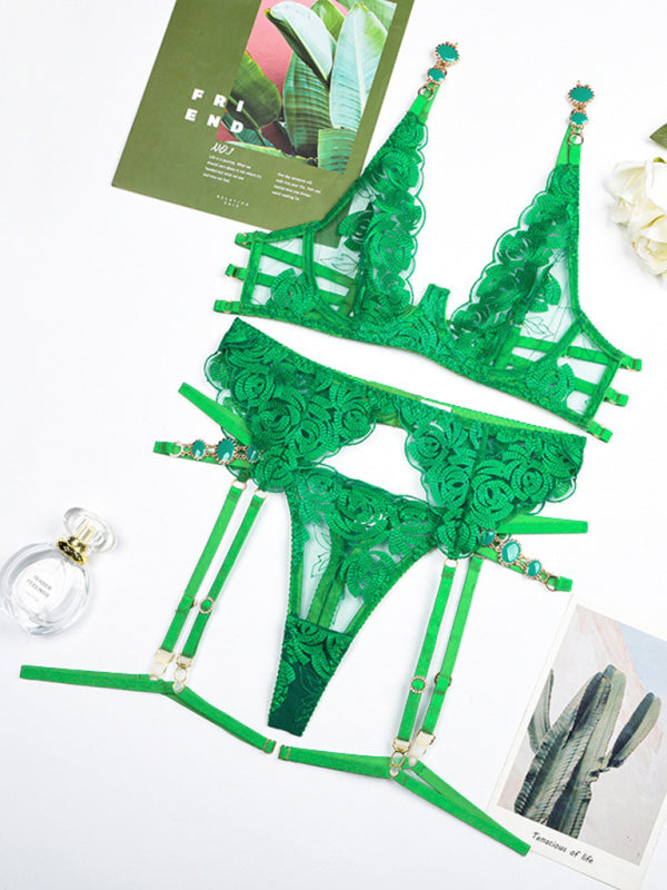 Embroidered Bra Retro Decorative Push-Up Underwear Set