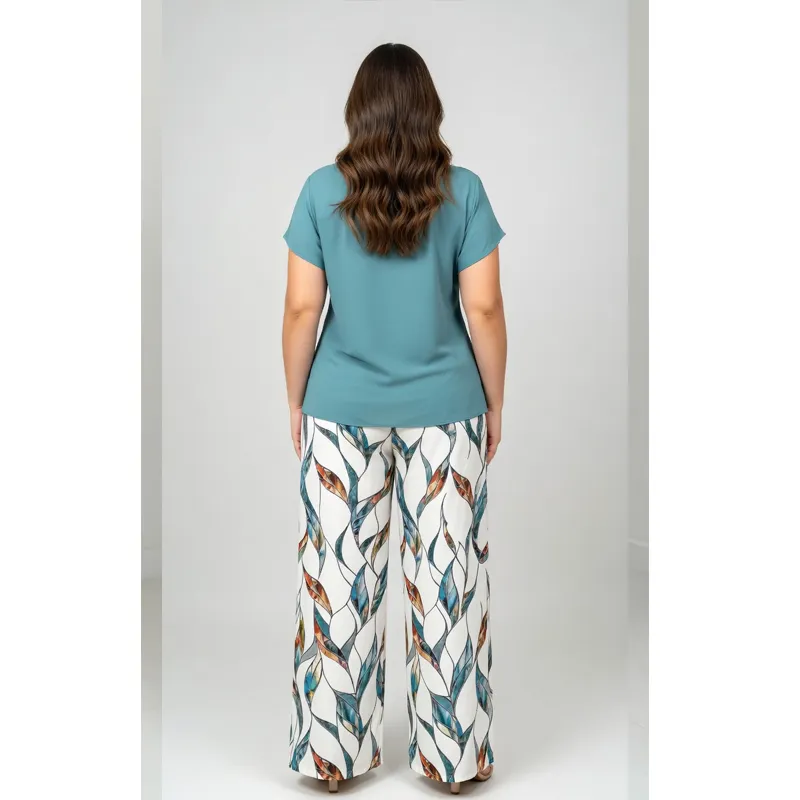 Women's Casual Printed Necktie Shirt and Loose Straight Pants Set