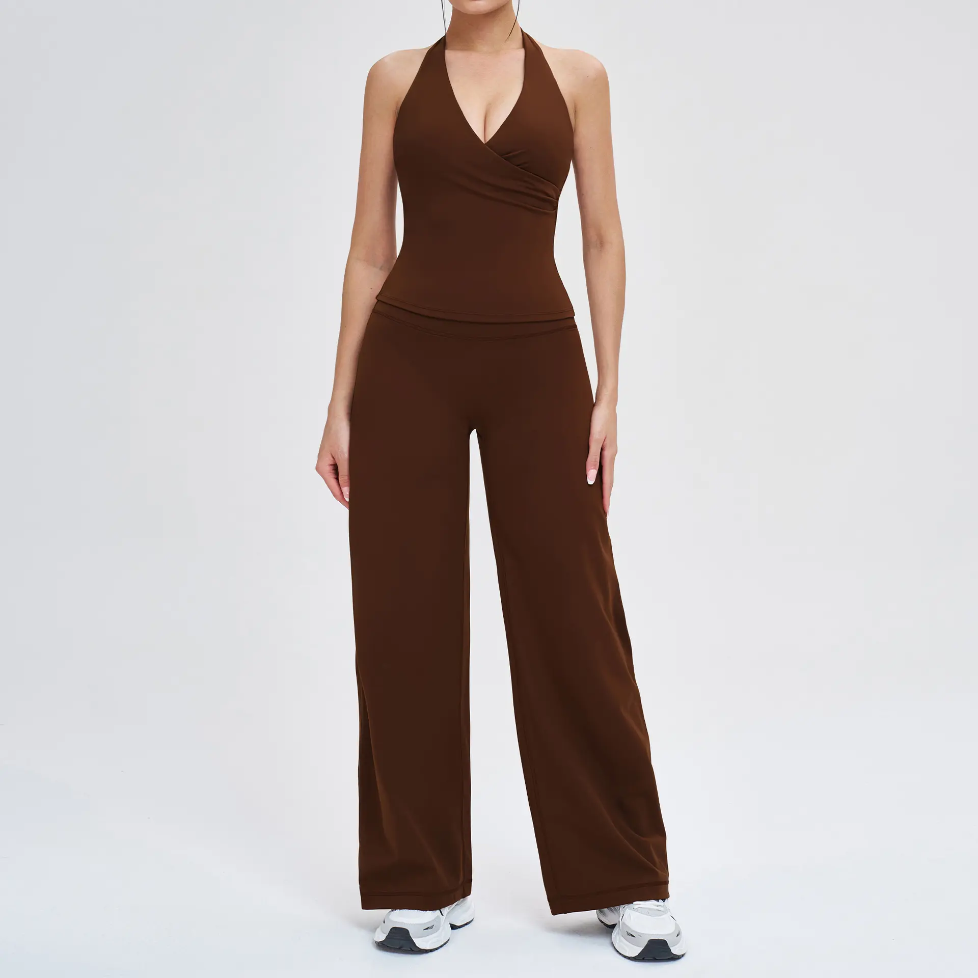 Women's 2-Piece Stretchy Workout Set - V-Neck Halter Top & High-Waisted Flare Leggings, NVWA Mother's Day Gift, Gym Training Attire, Pilates Athleisure Matching Outfit Set, 2 Piece Sets,summerwins