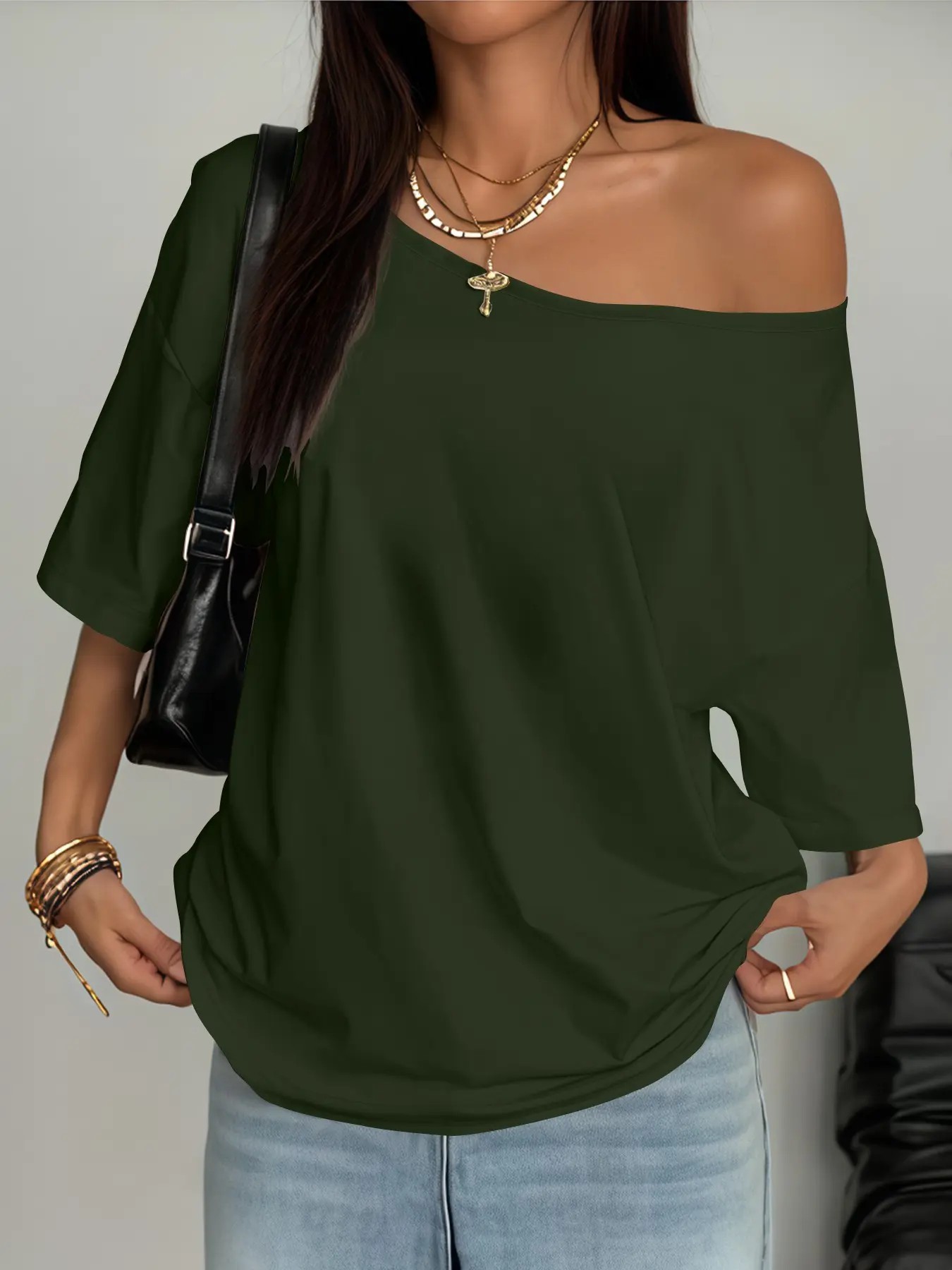 Plus Size Asymmetrical Neck Top for Women – Soft Short Sleeve Tee
