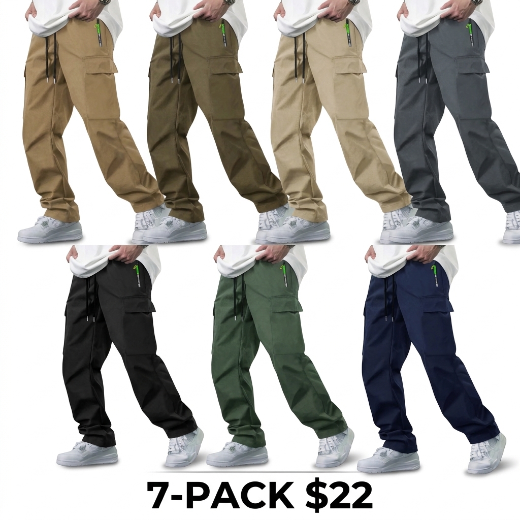 Men's Big & Tall Loose Cargo Pants – Elastic Drawstring Waist, Multi-Pocket, Breathable Streetwear Trousers