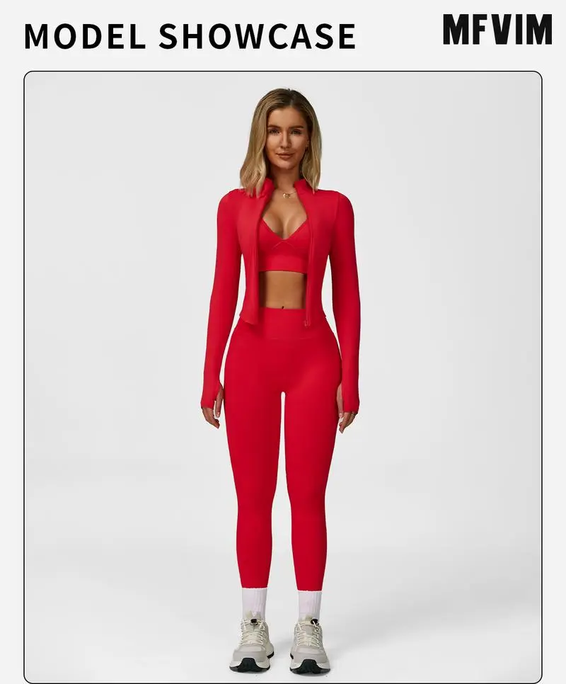 Women's 3-piece set - vest + high-waisted sweatpants + zippered short jacket