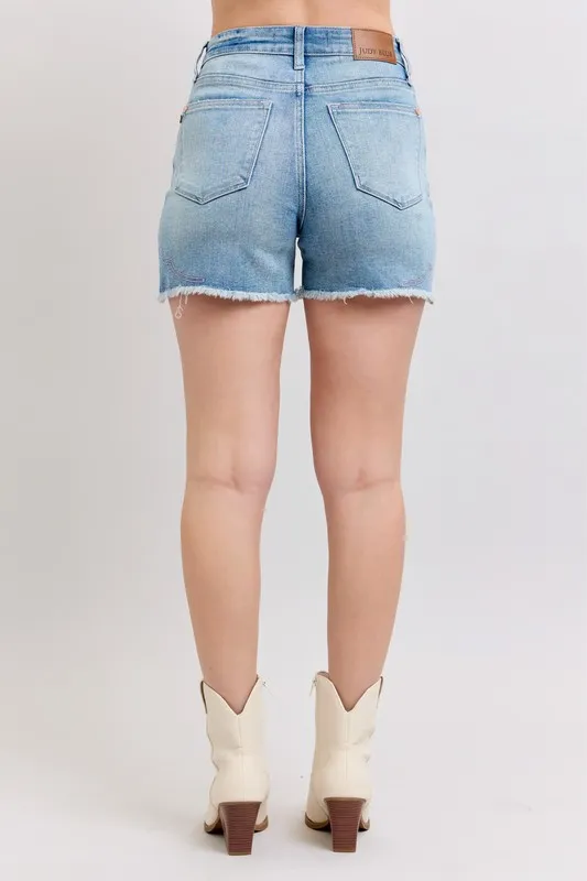 High Waist Western Embroidery Detail Cut Off Denim Shorts