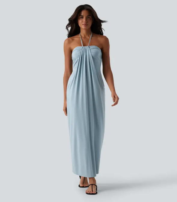 Women's Halter Tie Back Maxi Dress with Pockets