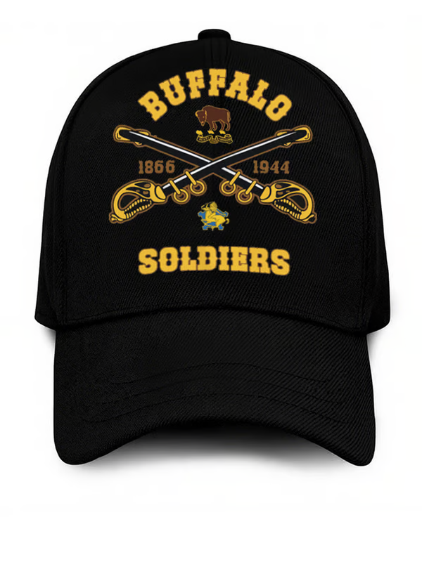 Mens Black African American History Black Buffalo Soldier Print Hat