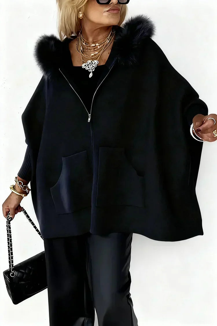 Women's jacket with fur collar in a solid color for a casual look